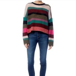 360 Cashmere Cashmere  Striped Open Knit Cropped Sweater XS